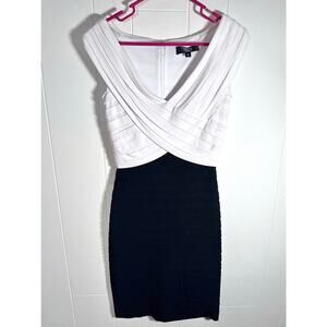 Tadashi Collection Colorblock Bodycon Bandage Dress White & Black Size XS Y2K